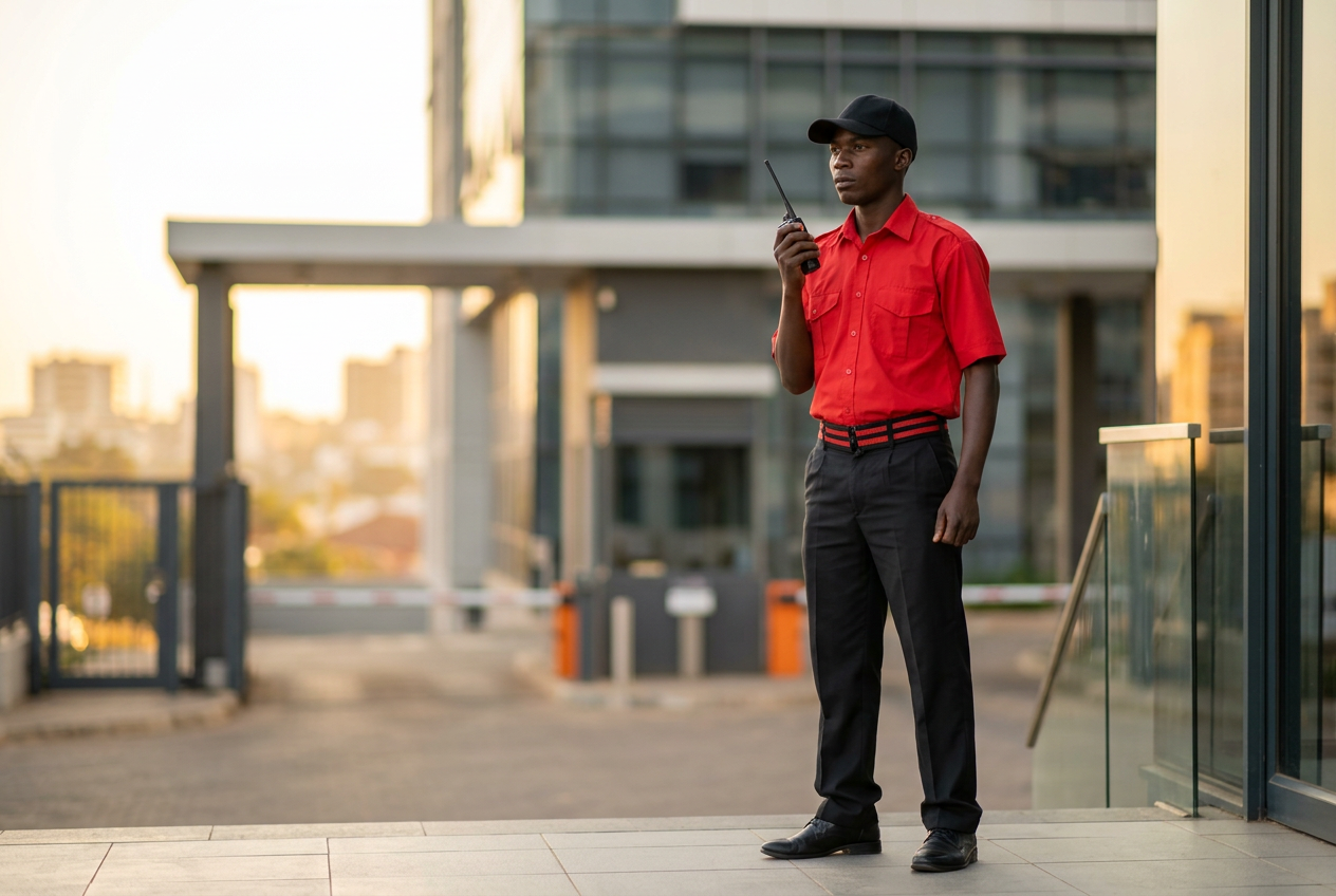 City Watch security officer on duty at a building entrance